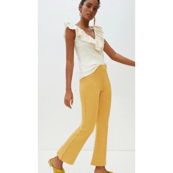 Anthropologie Maeve Womens Mollie Yellow Flare Cropped Pull On Pants Medium - Picture 1 of 7